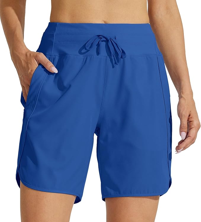 Willit Women's 7" Athletic Running Shorts Long Workout Hiking Shorts Quick Dry High Waisted Active Zipper Pocket(Medium)
