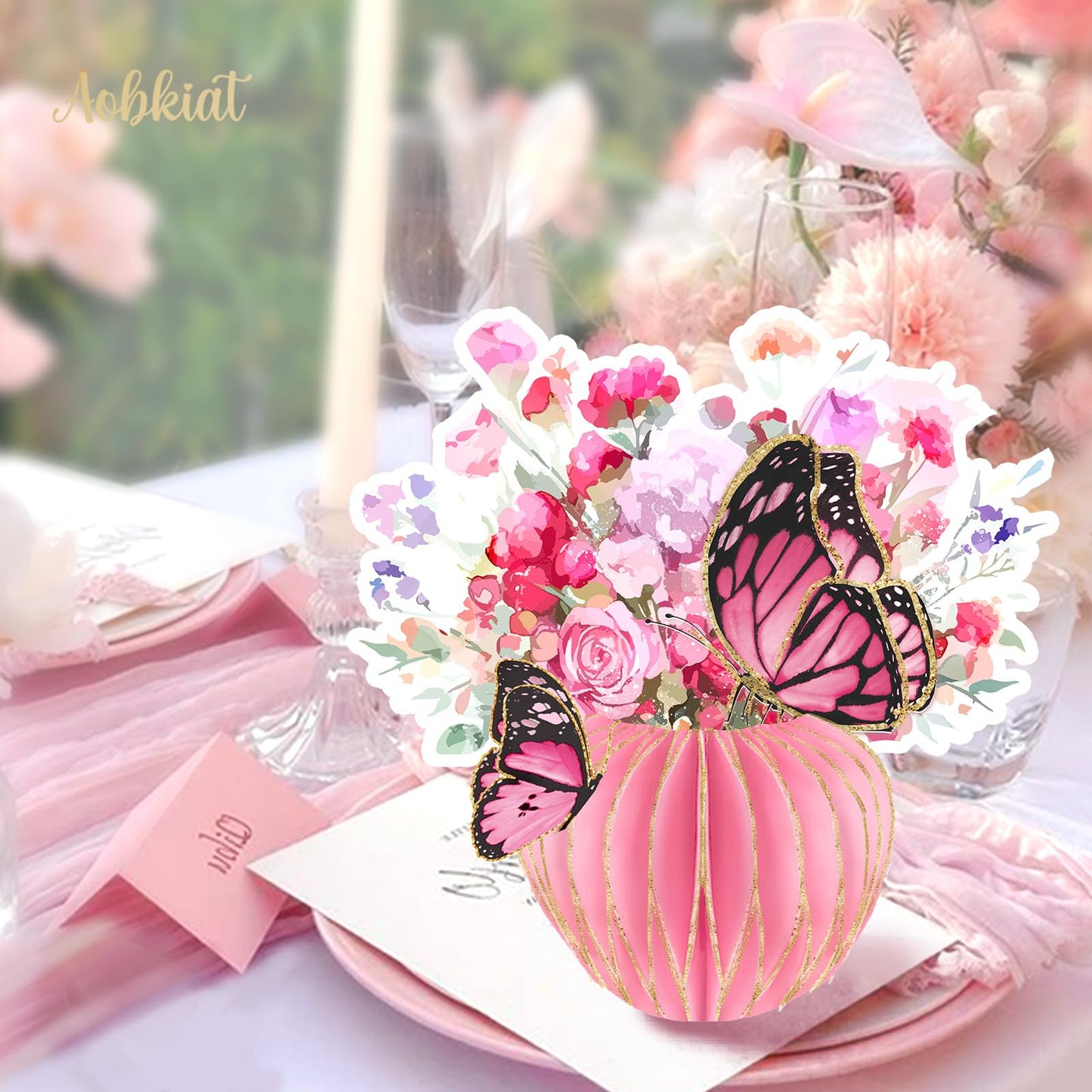 AOBKIAT Women Birthday Decorations Party Centerpieces,Large Size Table Centerpieces with Glitter Edge,Pink Purple Cardboard Honeycomb Base for Mother Day,Baby/Bridal Shower,Wedding,Gradient Vase