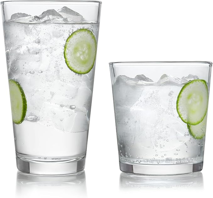 Libbey Preston Tumbler and Rocks Glass Cups Set, All Purpose Everyday Drinking Glasses Set of 16, Glassware Drinking Glasses for Birthdays, Dinners