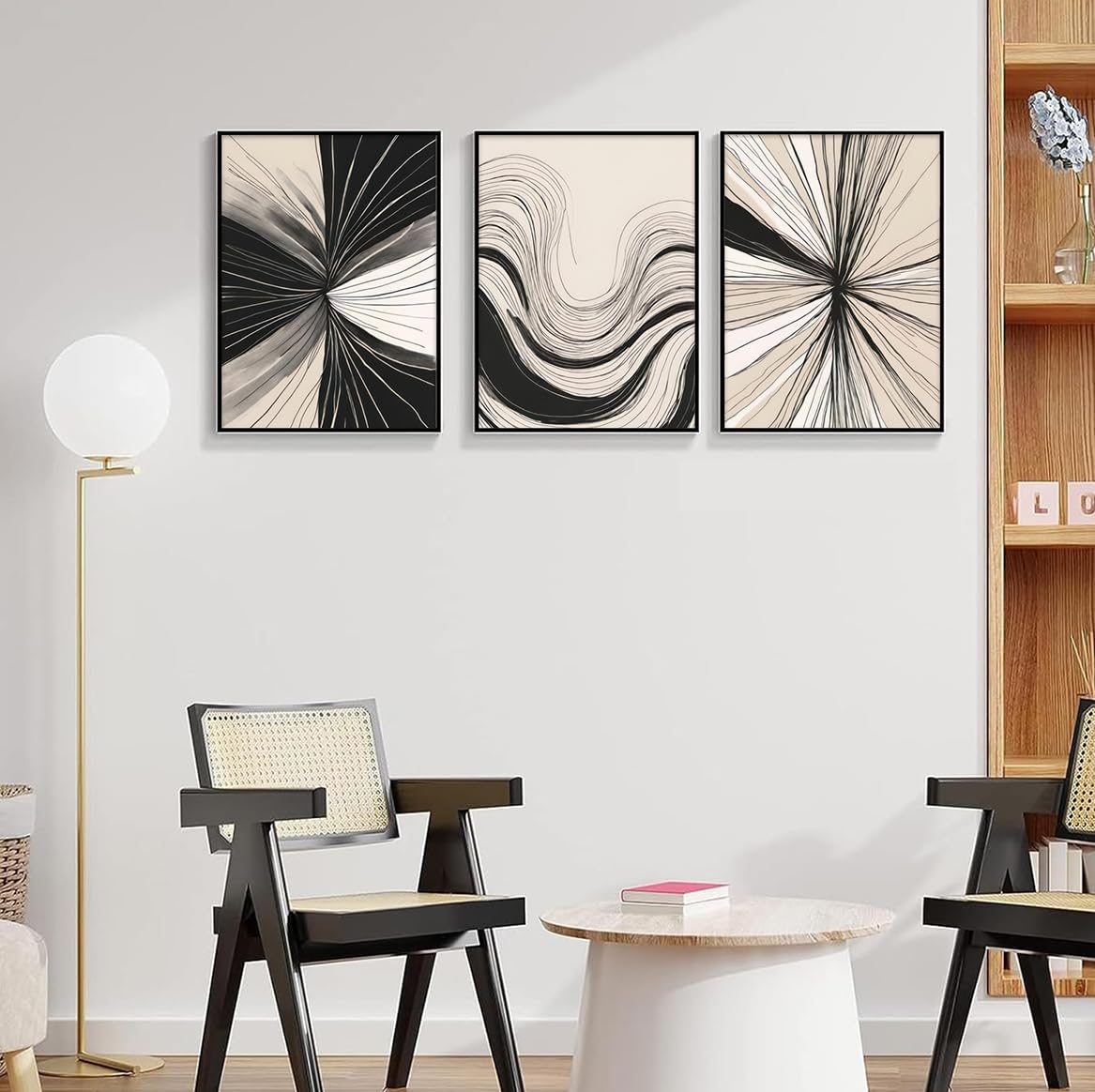 3Pcs Abstract Line Wall Art Modern Boho Neutral Line Wall Decor Mid-Century Paintings Geometric Minimalist Black and Beige Posters prints Artwork for Living Room Bedroom Office Home12x16in Unframed