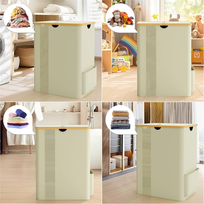 BlissTotes Laundry Basket with Lid, 150L Clothes Laundry Hamper with Handles and 2 Removable Laundry Bag, Breathable Design Hamper with Lid for Bedroom, Bathroom, Dorm, Laundry Room - Beige