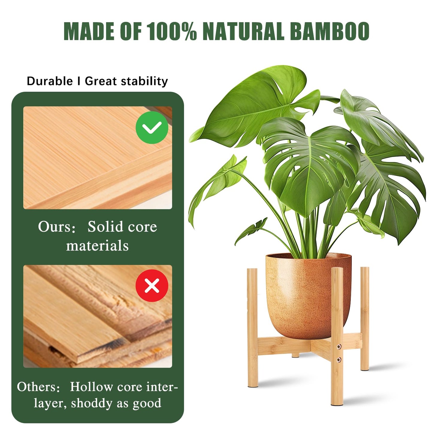 RETON Wood Plant Stand Indoor, Mid Century Modern Indoor Plant Stand, Wooden Plant Holder, Modern Bamboo Flower Pot Stand for Indoor, Outdoor, Garden, Yard, Office (9.9in, Medium)