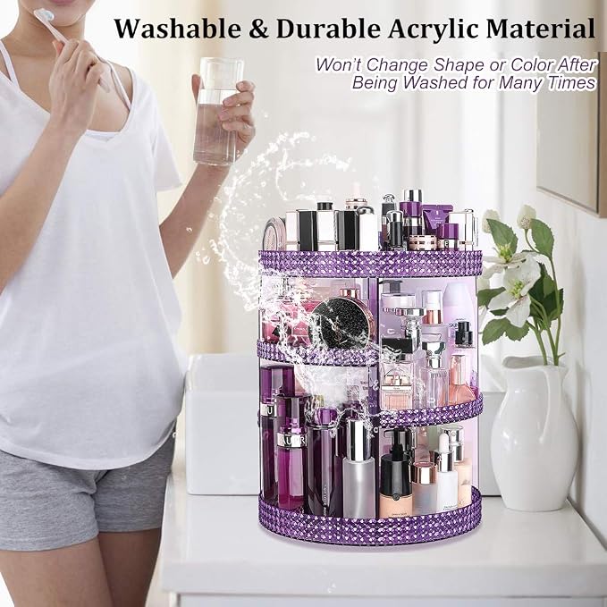 Awenia Makeup Organizer 360-Degree Rotating, Adjustable Makeup Storage, 7 Layers Large Capacity Cosmetic Storage Unit, Fits Different Types of Cosmetics and Accessories, Plus Size(Purple)