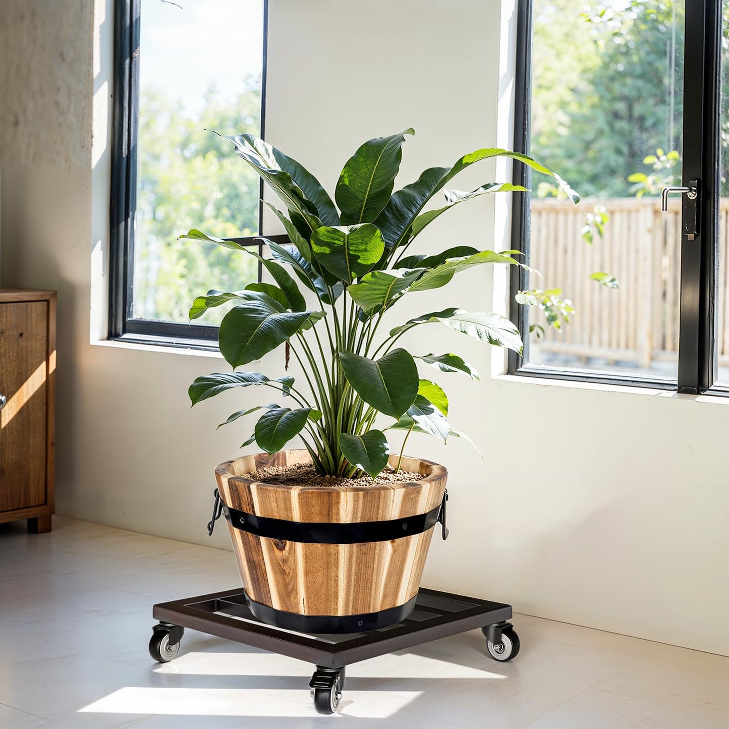 Idzo Upgraded Lockable Heavy Duty Trolley Capacity 385lbs, 12 Inch, Black, Large Plant Pots, Parasol Stands and Bases or Plant Stand with Wheels