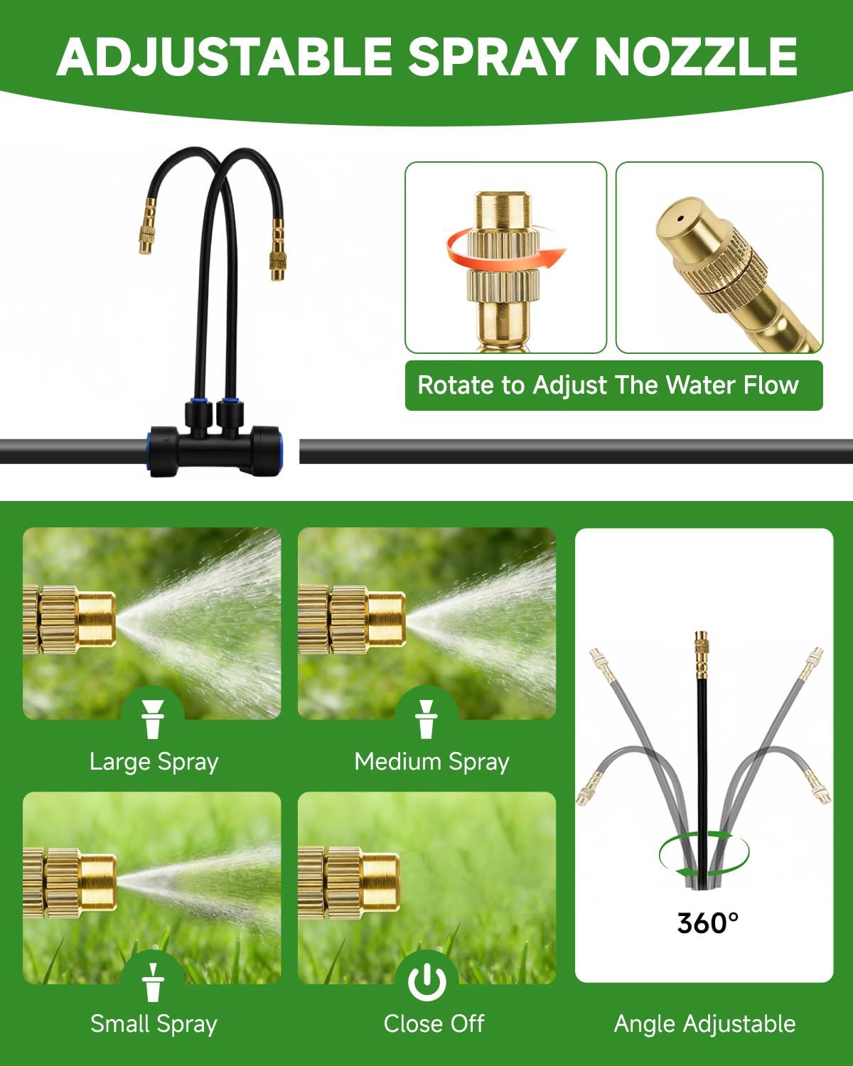66FT Drip Irrigation System with Timer, Automatic Watering System Kit with Solid Brass Metal Connectors, 360° Dual‑Outlet Adjustable Nozzles for Garden, Yard, Lawn, Greenhouse & Potted Plants