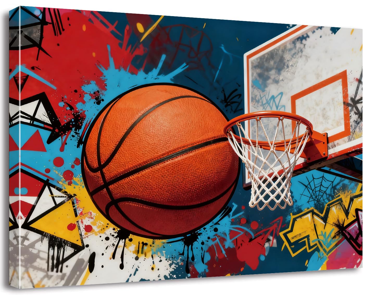 Framed Graffiti Basketball Wall Art - 12x16 Inch Vibrant Sports Canvas Poster for Room Decor