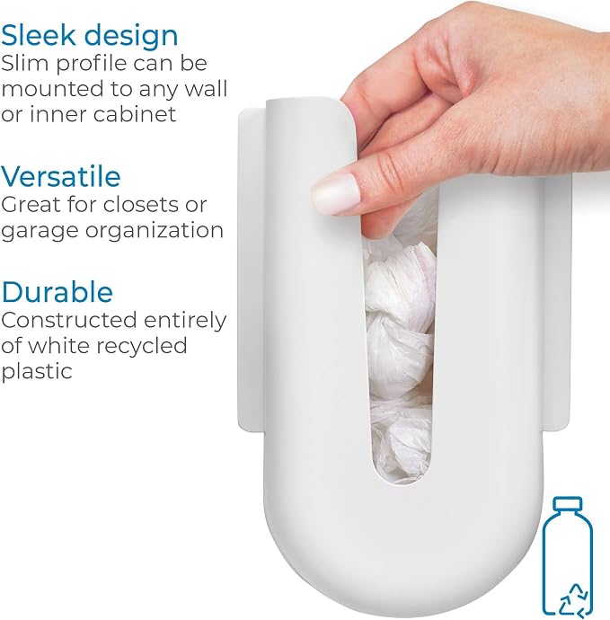 iDesign Recycled Plastic Grocery Bag Holder and Dispenser – 4.03” L x 8.3” W x 12.5” H, White