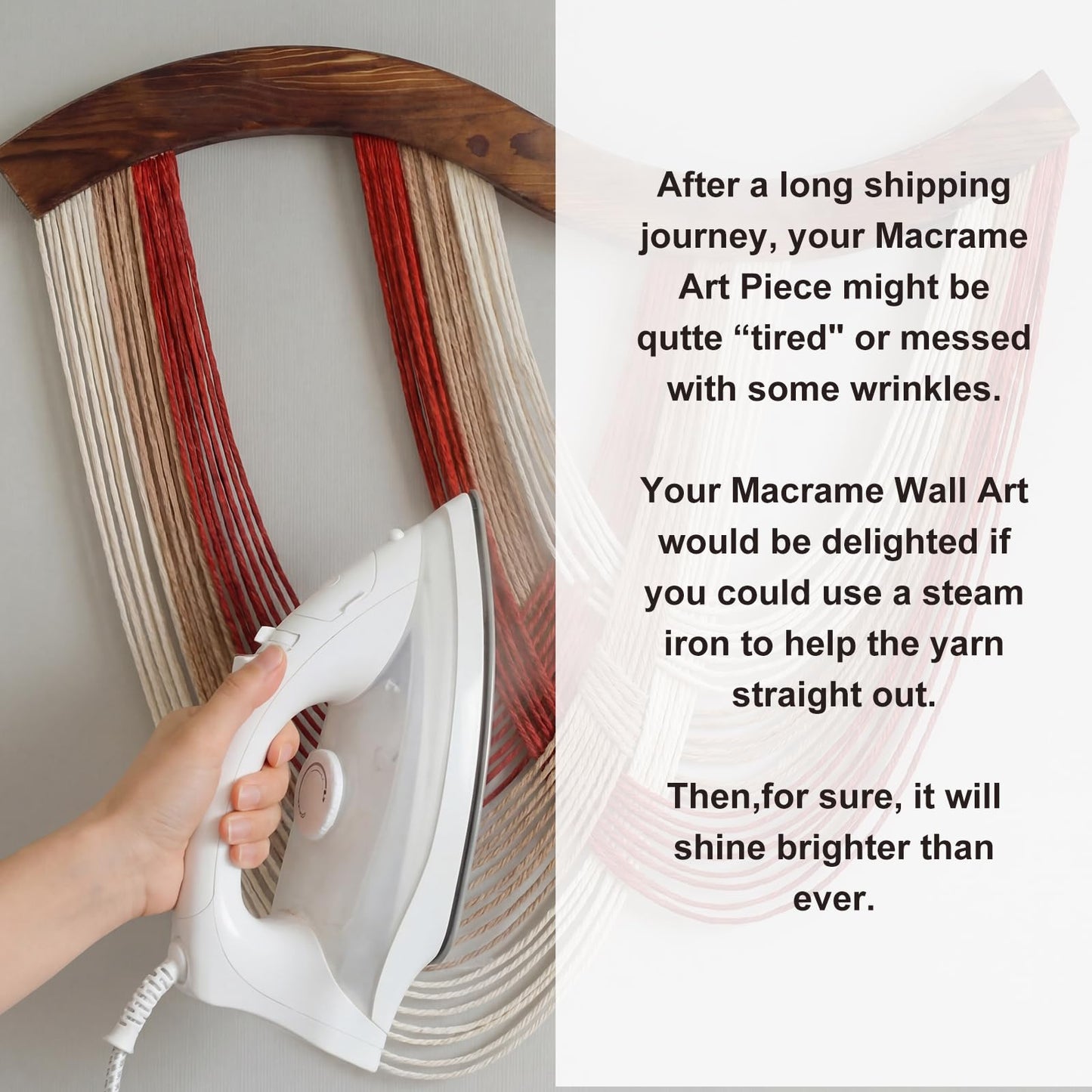 Mindsoft Warm Neutral Macrame Wall Hanging Dip Dyed Yarn Wall Art, Modern Boho Decor Handmade Cotton Rope Tapestry for Bedroom, Living Room, Nursery, 31.5 x 23.6 Inch