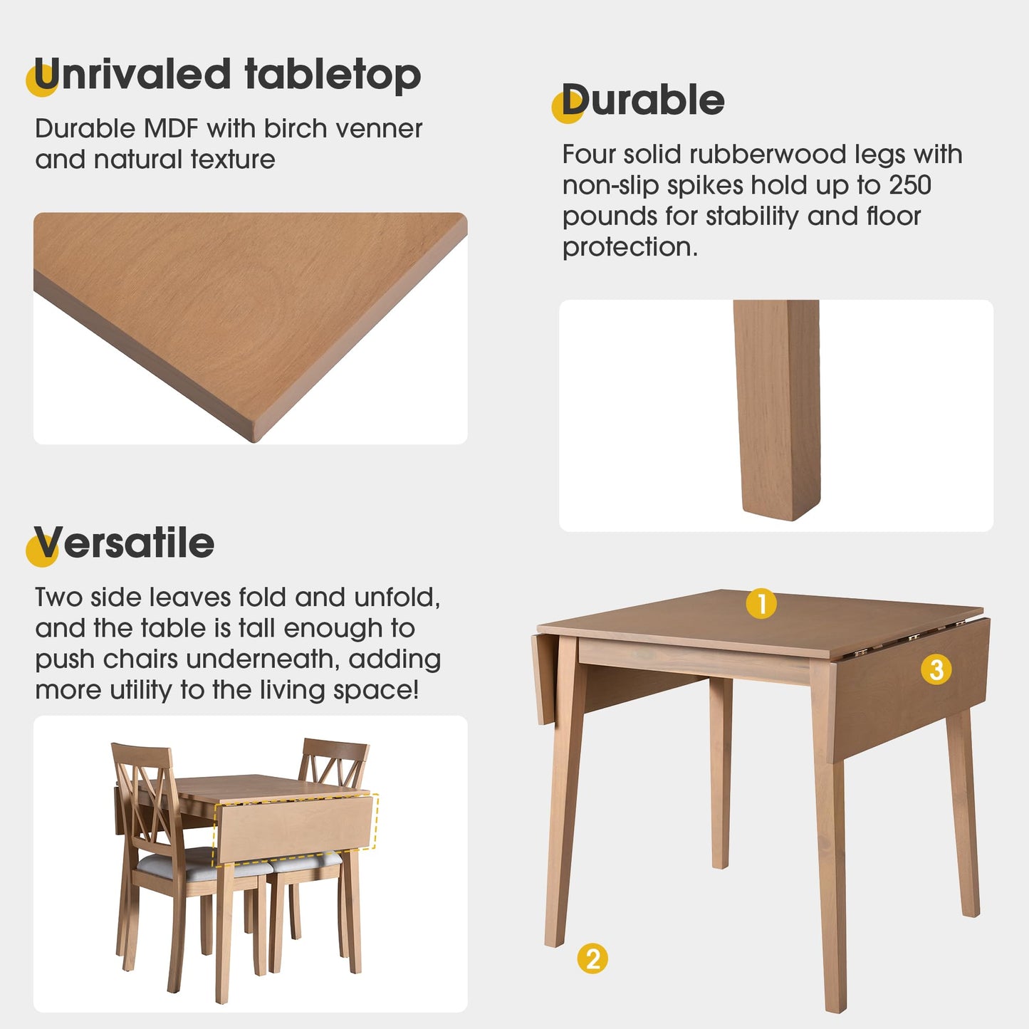 Merax Wooden 29"- 45" Folding Kitchen Table with Drop Leaf for Living Room, Kitchen, Dining Room, Small Space, Natural