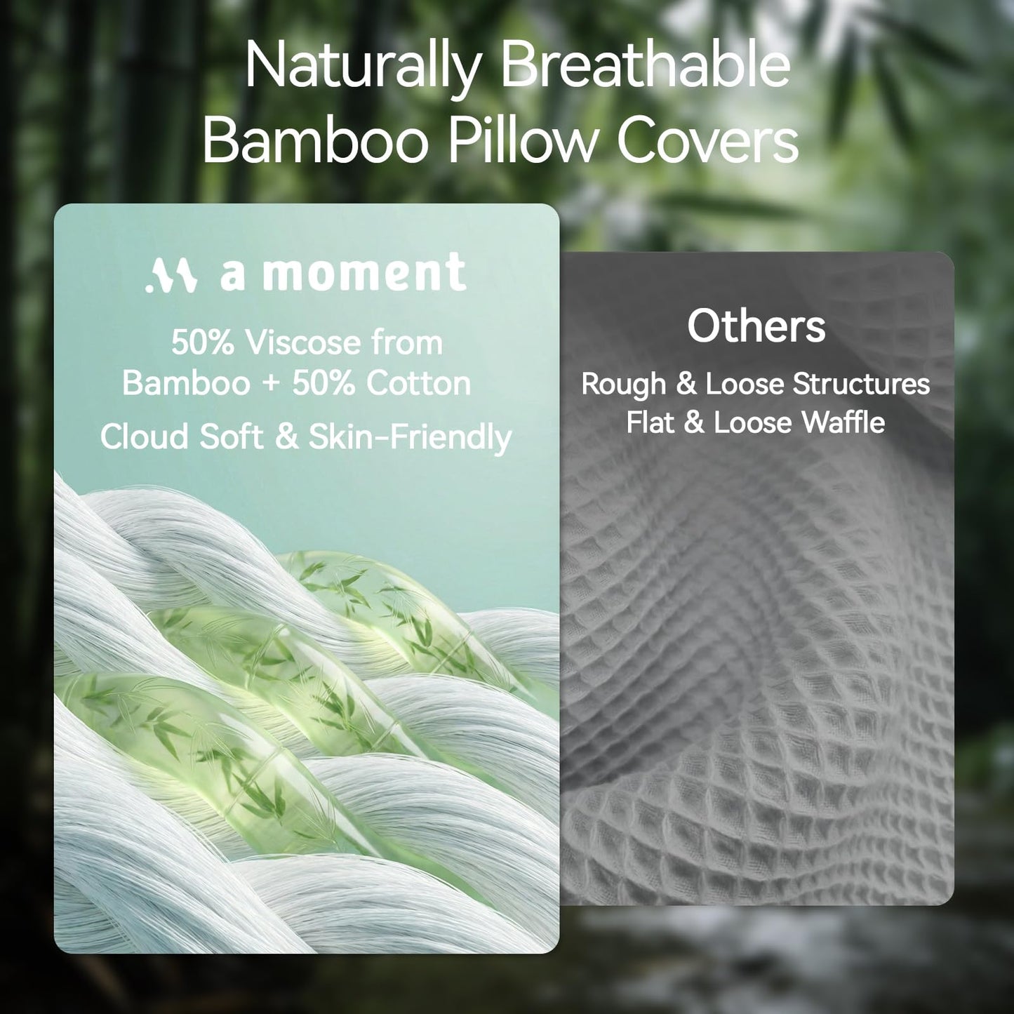 a moment 2 Pack Bamboo Fiber Pillow Covers - Waffle Weave, Ultra Soft & Breathable, Euro Shams Cotton Throw Pillow for Couch, Sofa, Bedroom Living Room 24x24 Inch Khaki