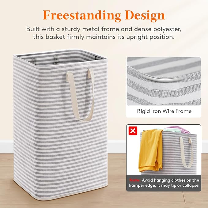 Lifewit 75L Large Collapsible Laundry Hamper, Tall Foldable Dirty Clothes Baskets Waterproof, Freestanding Design with Easy Carry Handles in Dorm Bedroom Bathroom College, Grey