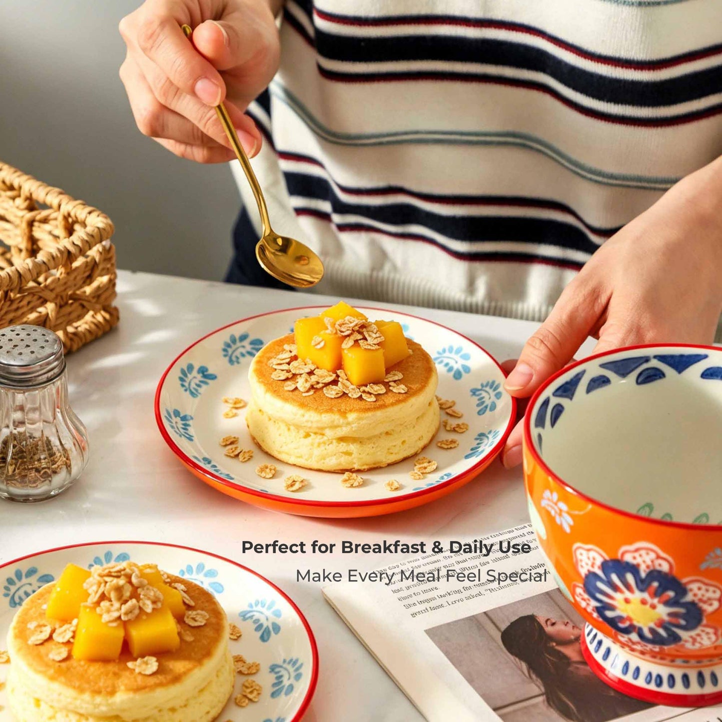 UniqueLife Hand-Painted 6 Inch Dessert Plates Set of 6, Mixed Design Ceramic Appetizer Snack Salad Plates, Microwave Dishwasher Oven Safe Small Plates for Cake Bread Fruit, Gift-Ready -Mixed