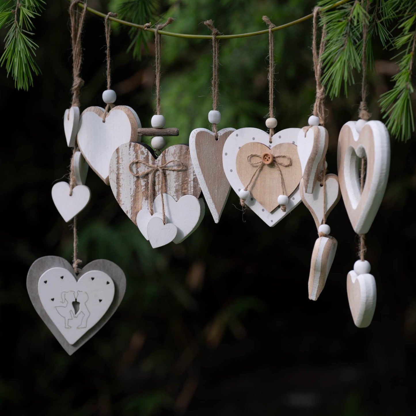 Sun&Beam Heart-Shaped Wooden Decorative Hanging Handmade Hearts Ornaments for Wedding Party Valentine Christmas Home Decoration Car Décor (D-#1, 1Pcs)