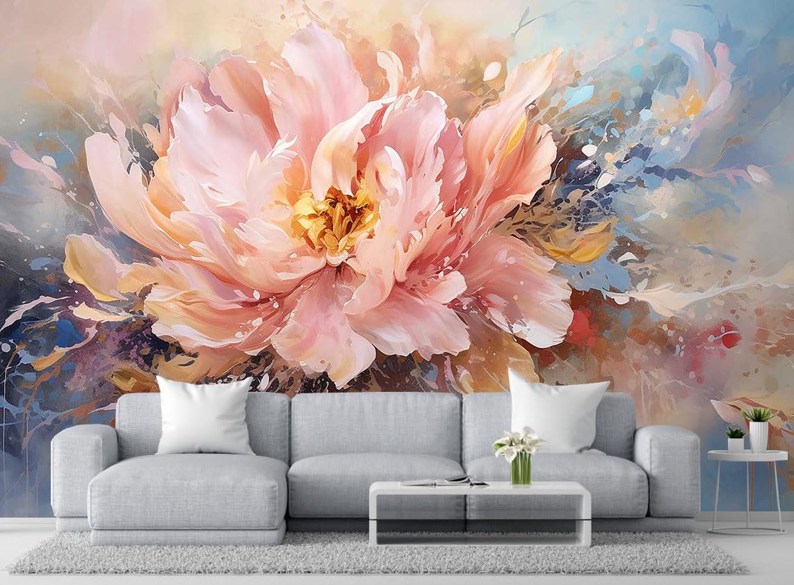 Wmjurel Pink Peony Background Oil Painting Floral Texture Mural, Modern Wallpaper, Large Wall Background Painting(Non-self-Adhesive)
