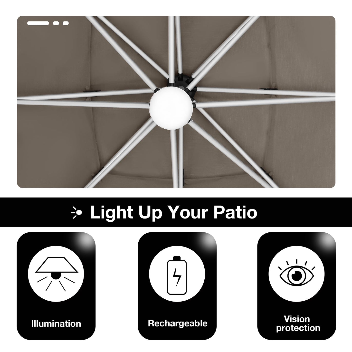 EliteShade USA APOLLO 3-Tier 10x10FT Full Aluminum Cantilever Patio Umbrella for Outdoor restaurant Garden Courtyard Deck Pool and Marketing with Light,Heather Beige
