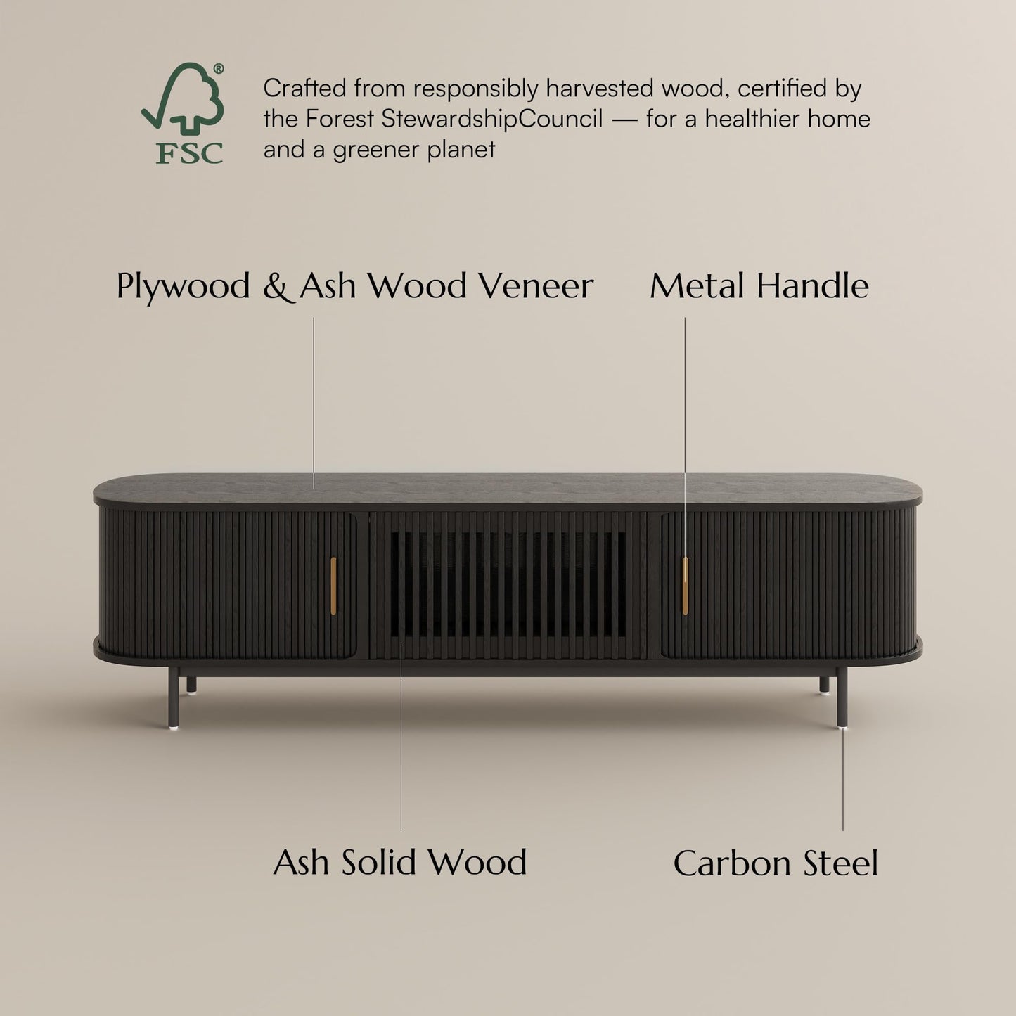 POVISON Fully-Assembled Mid Century Modern TV Stand, Sliding Tambour Door Entertainment Center with Storage, Wood TV Console, Media Console for Living Room Bedroom(Black, 78.74")