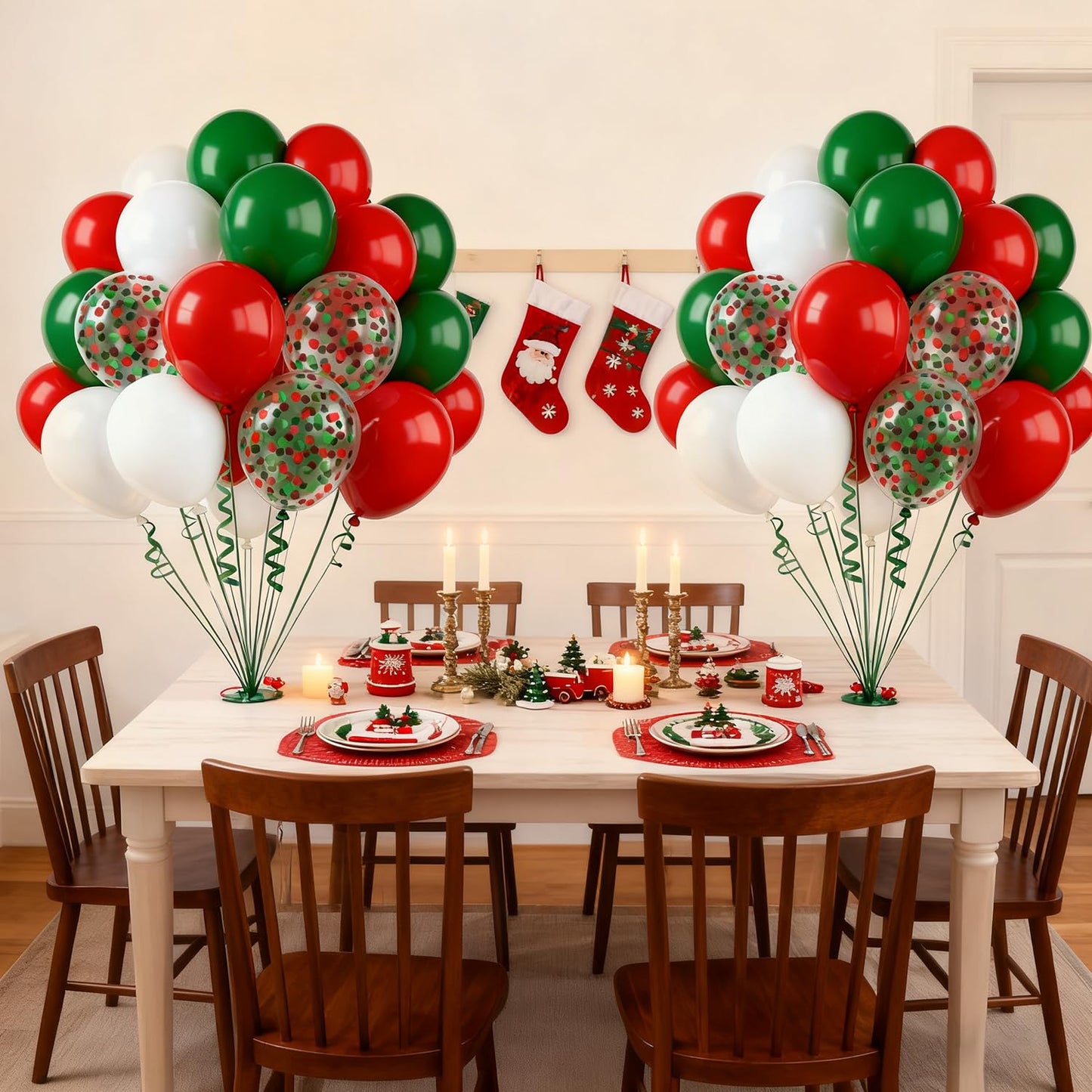 60 Pcs 12 Inch Christmas Balloons Red Green White Confetti Balloons for Birthday Wedding Festival Christmas New Year Holiday Decoration