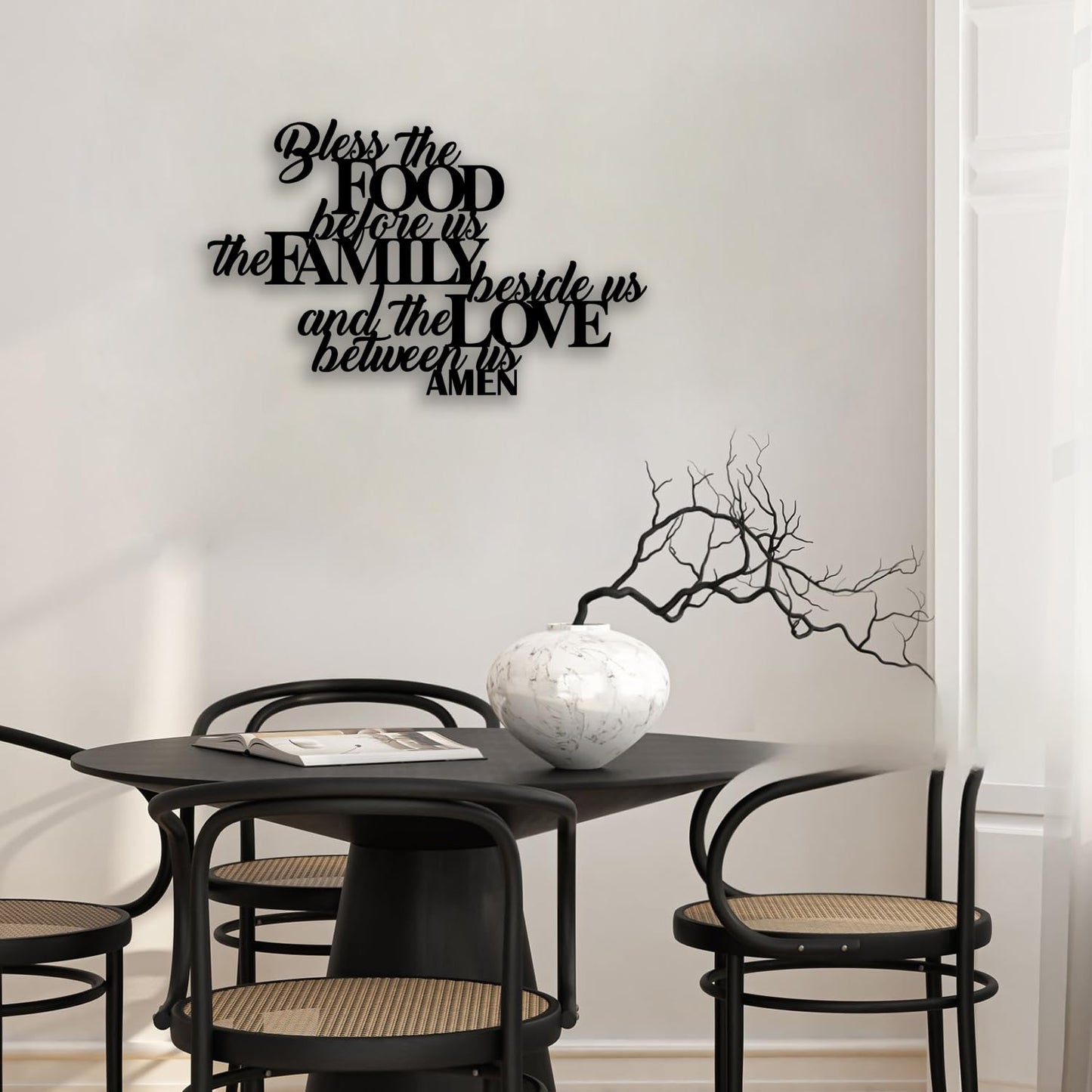 Bless the Food Metal Wall Decor - Scripture Room Decor Bible Quotes Wall Art Christian Home Decor for Living Room, Dining Room, Kitchen (Black)