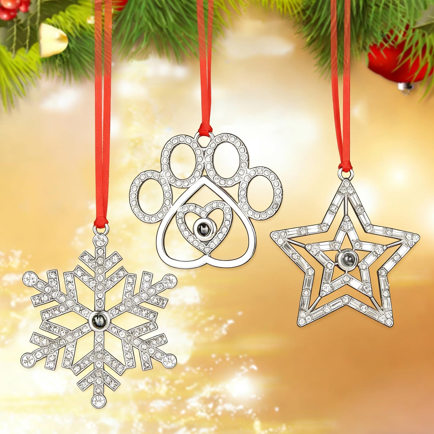 3PCS Christmas Tree Hanging Ornament Holiday Metal Xmas Tree Party Indoors Home Family Holiday Pet Party Tree Hanging Ornaments Decoration Keepsake Gifts (Multi 3)