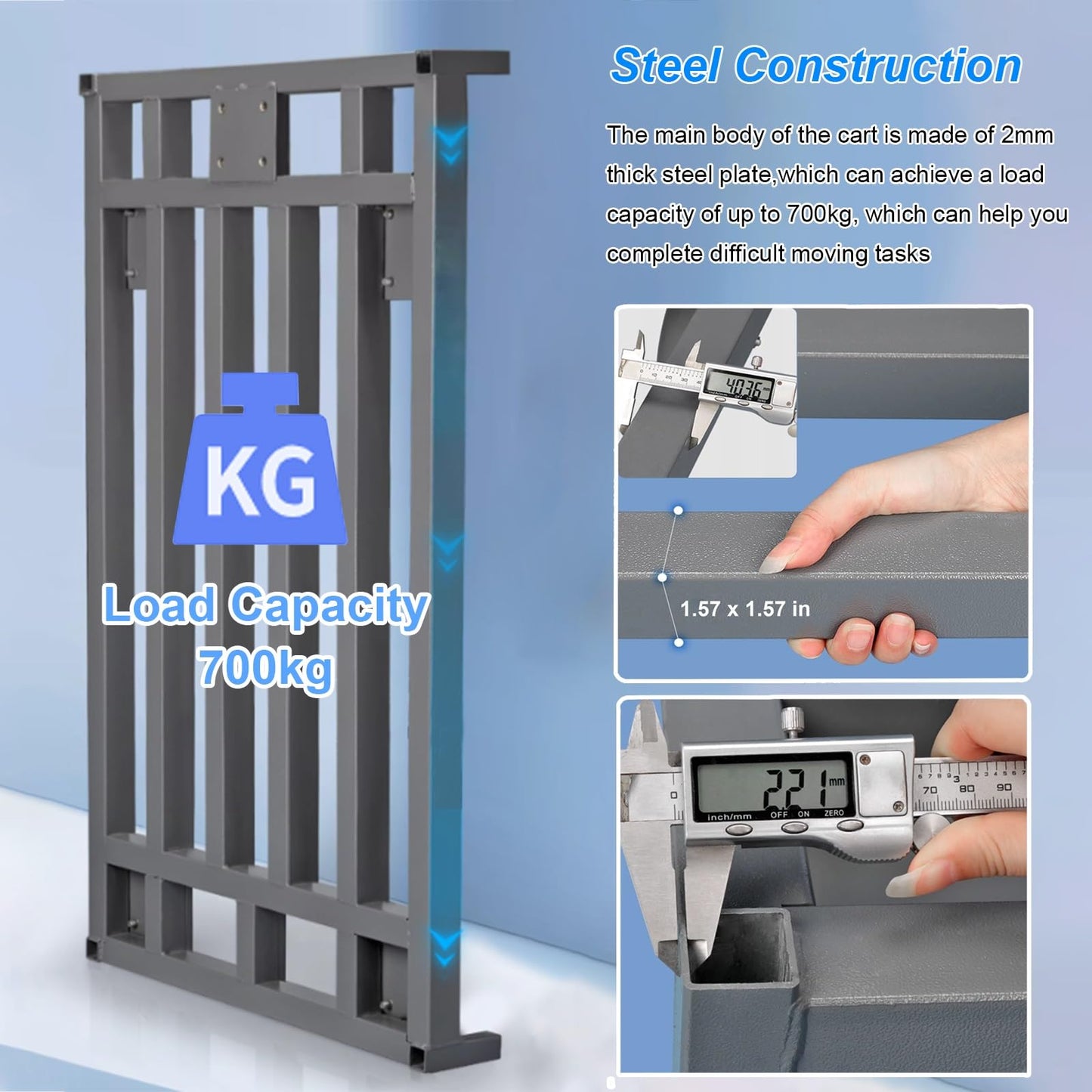 Heavy Duty Folding Platform Trolley with Removable Armrest and Fence Pole, Commercial Cloth Pulling Cart for Warehouse Factory Workshop, Easy Installation