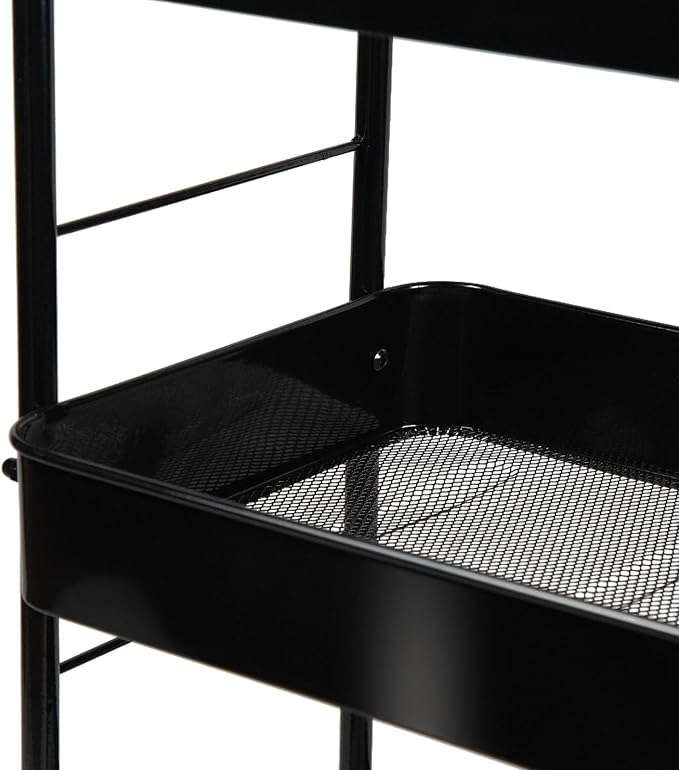 SUNLPH 3-Tier Rolling Utility Cart with Stopper Caster Wheels and 4 Hooks, Easy Assembly, for Kitchen, Bathroom, Living Room, Office (17.7”L x 12.2”W x 29.1”H, Black)