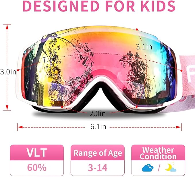 Freela Kids Ski Snowboard Goggles for Toddler(3-14) Youth Anti Fog Anti UV Goggles Girls Boys Snow Skiing Equipment