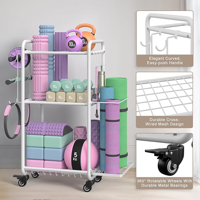 Multi-Functional Home Gym Storage Rack - Yoga Mat Storage Rack, Dumbbell Weight Rack & Workout Equipment Storage with Heavy-Duty Steel Construction for Gym Fitness Organizer