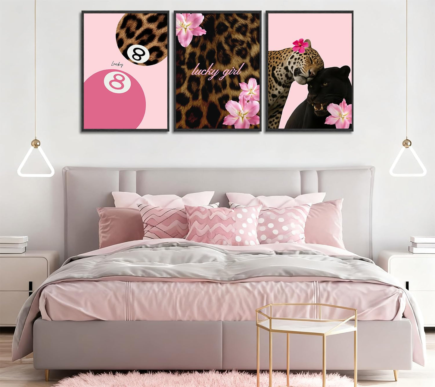 6Pcs Trendy Pink Leopard Canvas Wall art Preppy Y2K Posters Print Artwork Fashion Cheetah Flowers Painting Pictures Wall Decor for Girls' Room Dormitory Apartment Home Decoration 8x10in Unframed