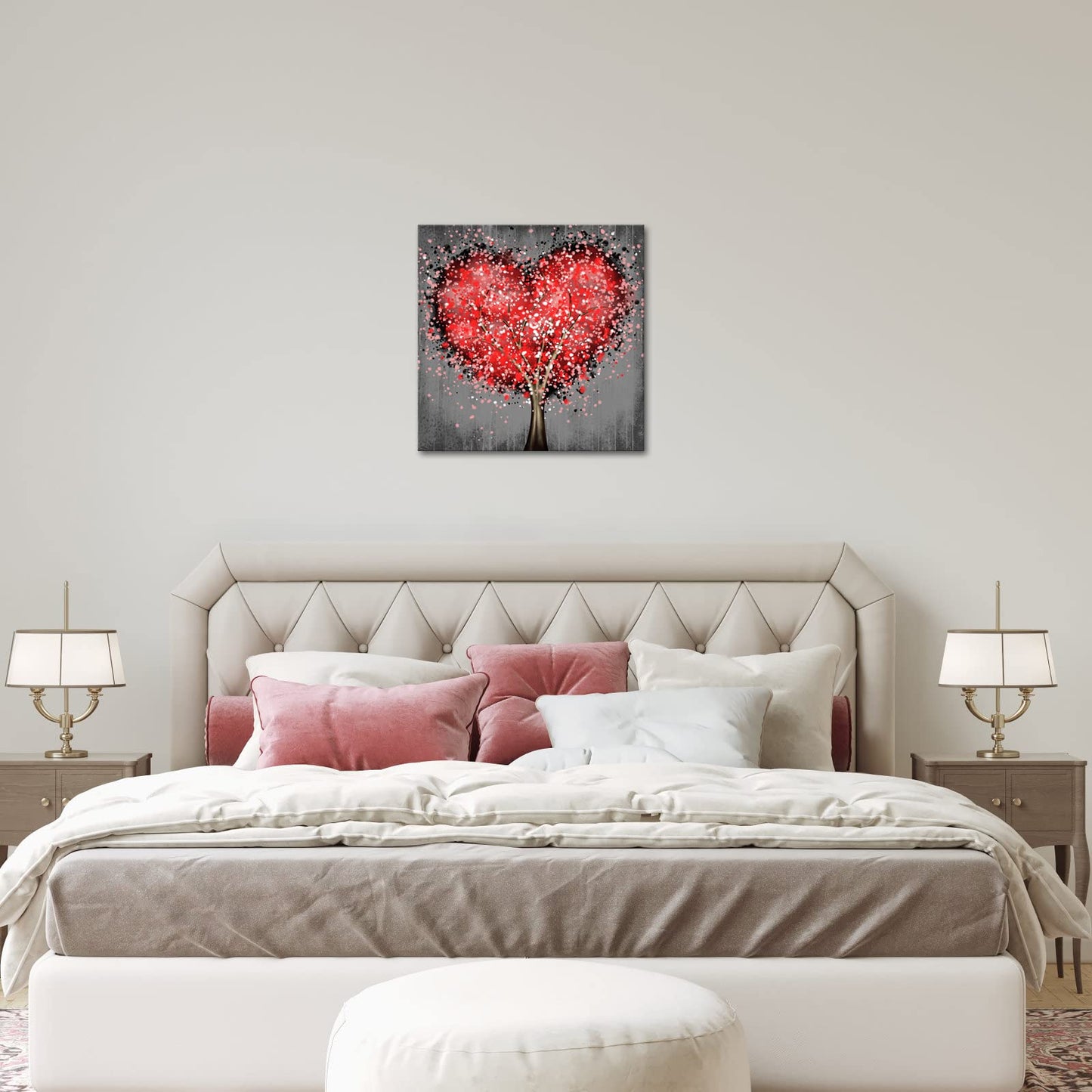 Artsbay Tree of Life Wall Art Red Love Canvas Painting Home Decor Natural Landscape Picturesfor Living Room Bedroom Kitchen Easy Hanging 20" x 20"