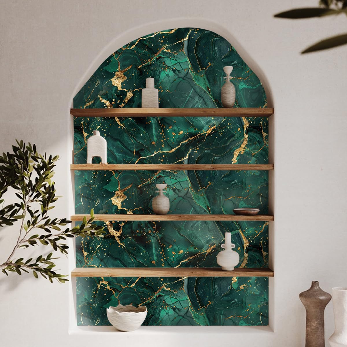 COKCOKR Emerald Gold Marble Art Wallpaper 17.71"x118.1"Vinyl Waterproof Removable Self Adhesive Contact Paper Aesthetic Wallpaper for Bathroom Countertops, Kitchen, Bedroom Background Walls