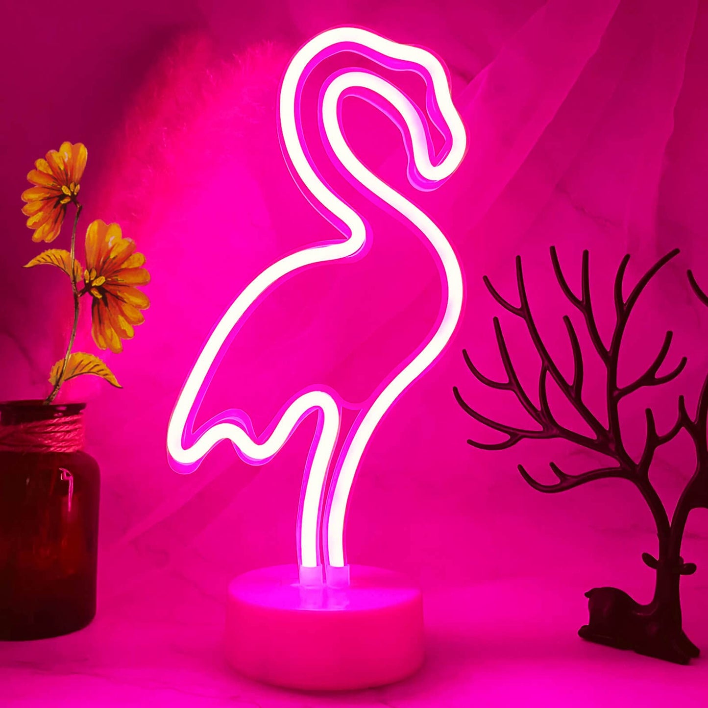 VIFULIN Neon Flamingo Light - Pink Flamingo Gifts for Kids, Girls & Women - USB/Battery Powered LED Night Light