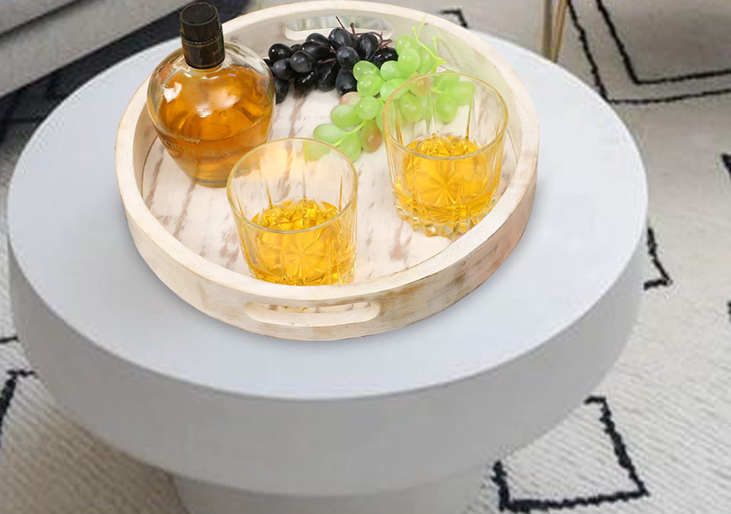 Winlay Decorative Coffee Table Tray, Set of 2 White, Wooden Round Serving Tray for Living Room, Wood Ottoman or Side Table, Charcuterie Board Cheese Platter, Fruit Baskets, White Distress, 12x12x1.5