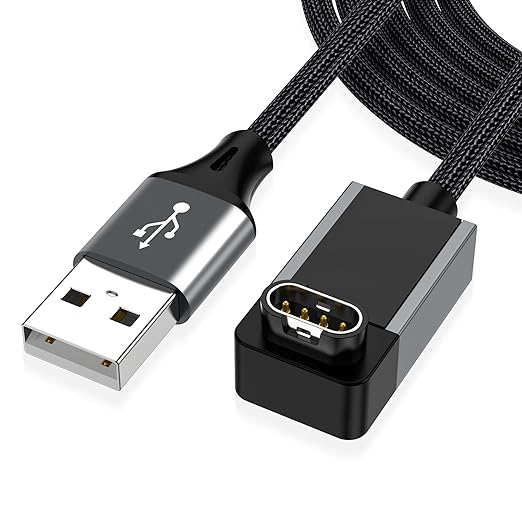 AGVEE 2 Pack 1.5ft Charger for Garmin Watch, L-Shape Zero Gap Charging Cable for Fenix, Forerunner, Vivoactive, Instinct, Venu, Tactix, Approach, D2, Quatix Series, Right Angle Braided, Dark Gray