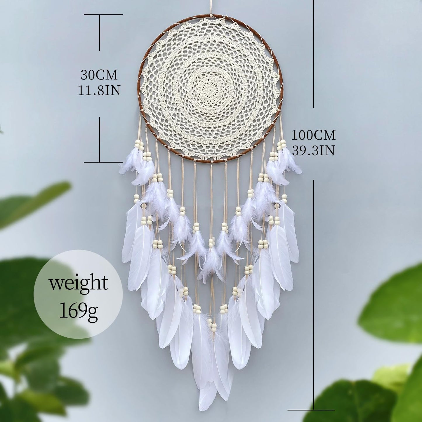 Malicosmile Large White Dream Catcher, Handmade Big Dream Catchers for Bedroom Wall Hanging Wedding Party Decor with a Greeting Card Gift (11.8 Inches in Diameter)