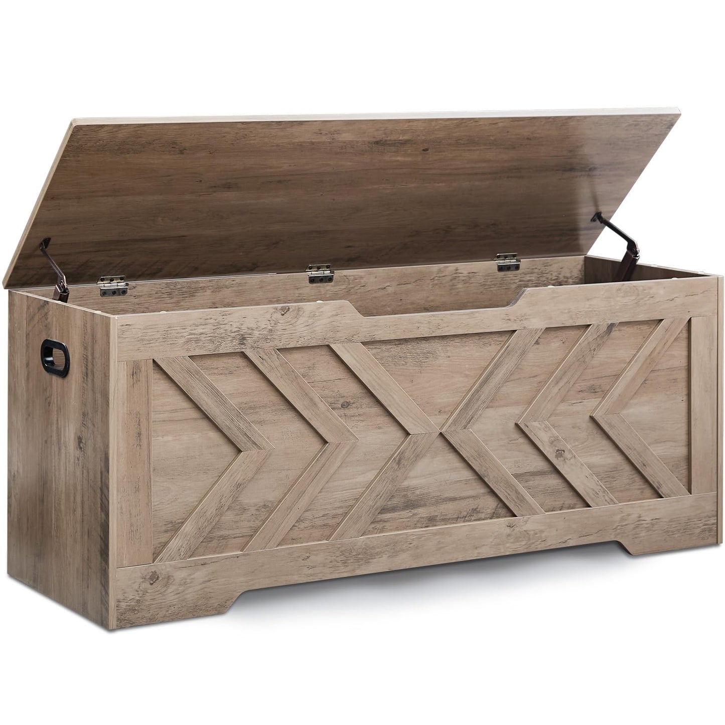 XDliv 47.2” Storage Bench,Extra Large Wooden Storage Chest with 2 Safety Hinges,entryway Bench,Blanket Storage,Shoe Storage Bench for Entryway,Bedroom,Living Room,Easy Assembly.-Greige