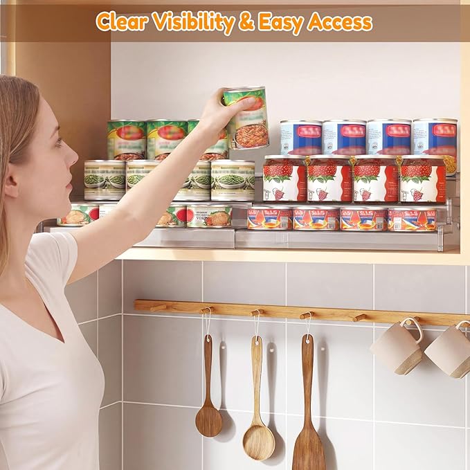 Yecuip Expandable Can Rack Organizer for Pantry, 3-Tier Adjustable Can Storage Holder, Holds Up to 24 Cans, Acrylic Canned Food Organizer for Pantry, Cabinet, Countertop, Kitchen