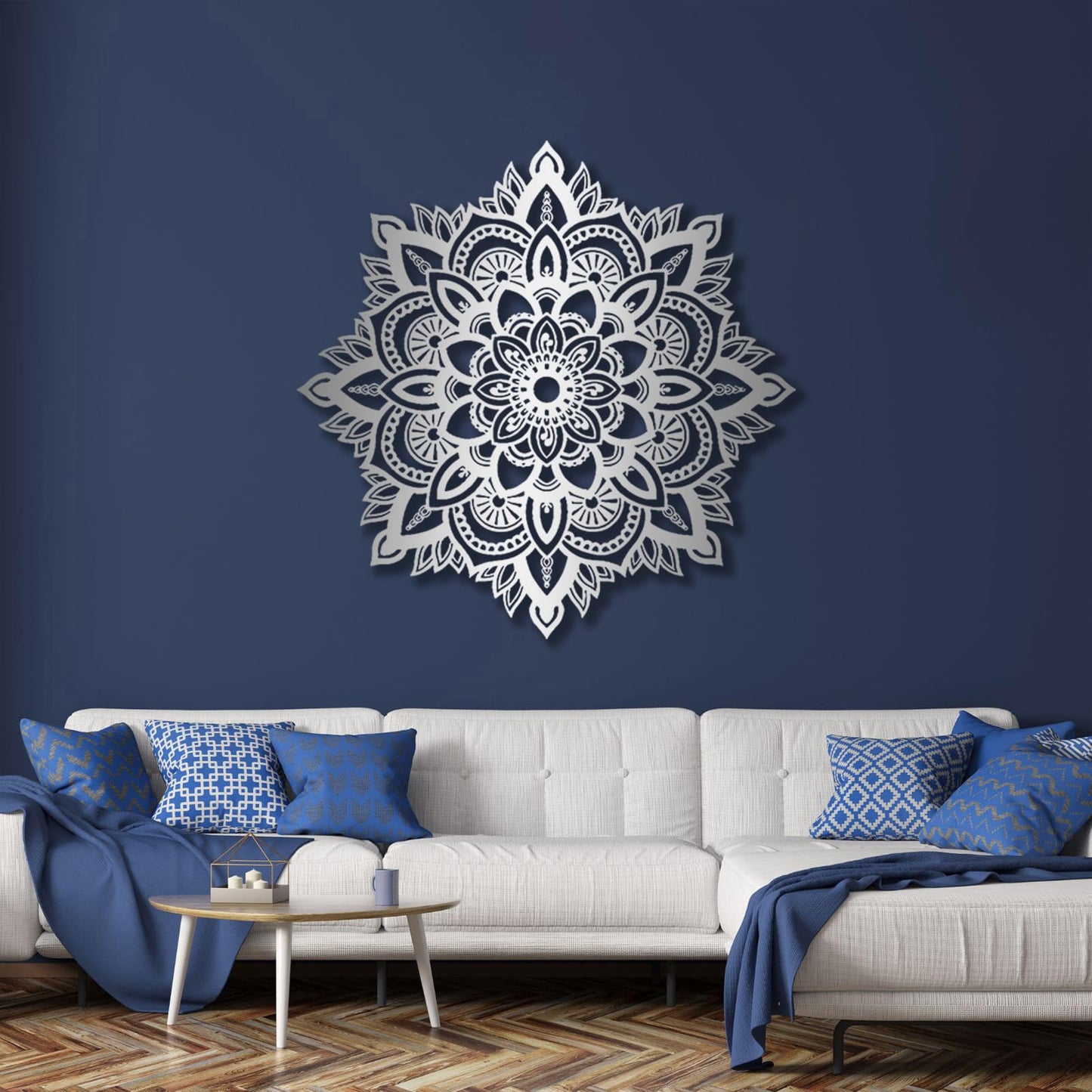 Mandala Metal Wall Art - Boho Wall Decor, Flower Metal Decorations for Bedroom, Unique Home Decor & Housewarming Gift (White, 24 x 24 inch / 60 x 60 cm)