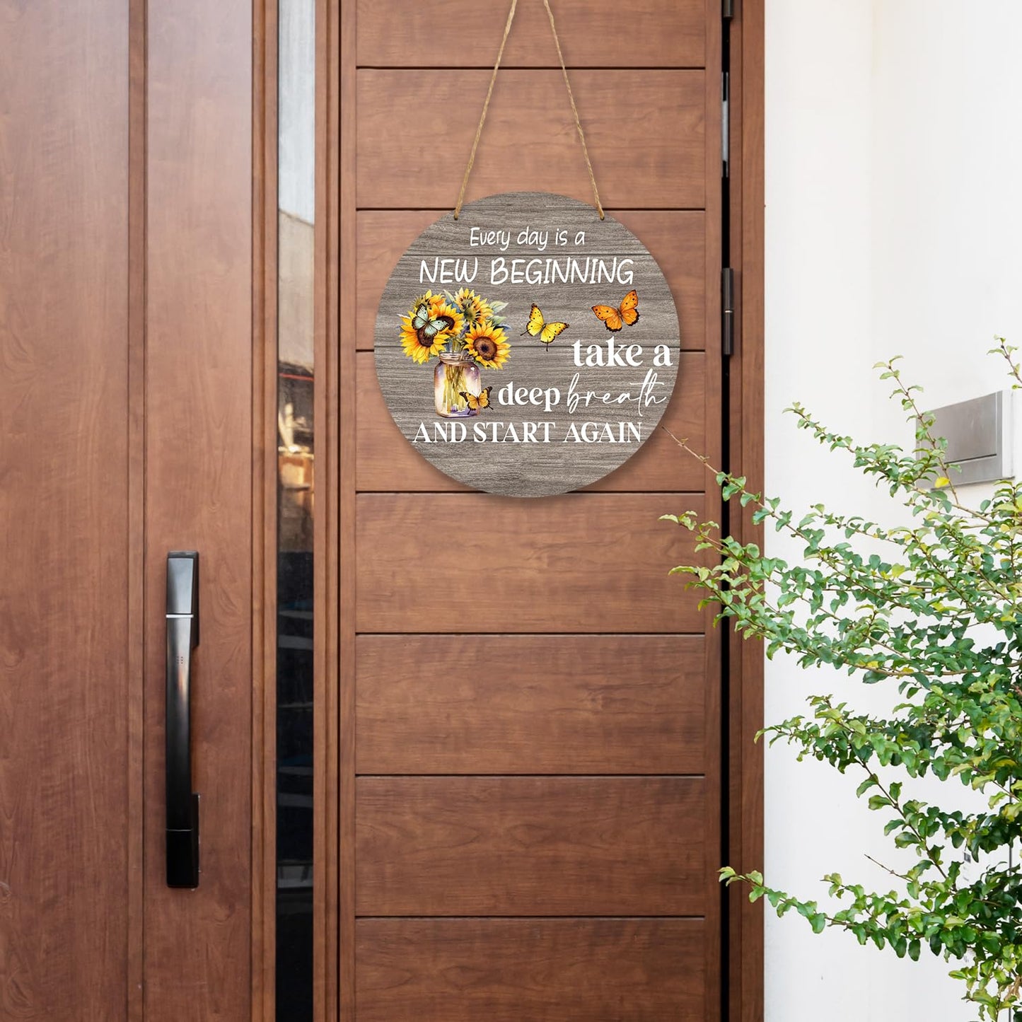 Every Day Is A New Beginning Spring Decor, Butterfly Wood Hanging Sign for Home Wall Porch Indoor Outdoor, Farmhouse Wooden Wreath Wall Hanger Decorations -17