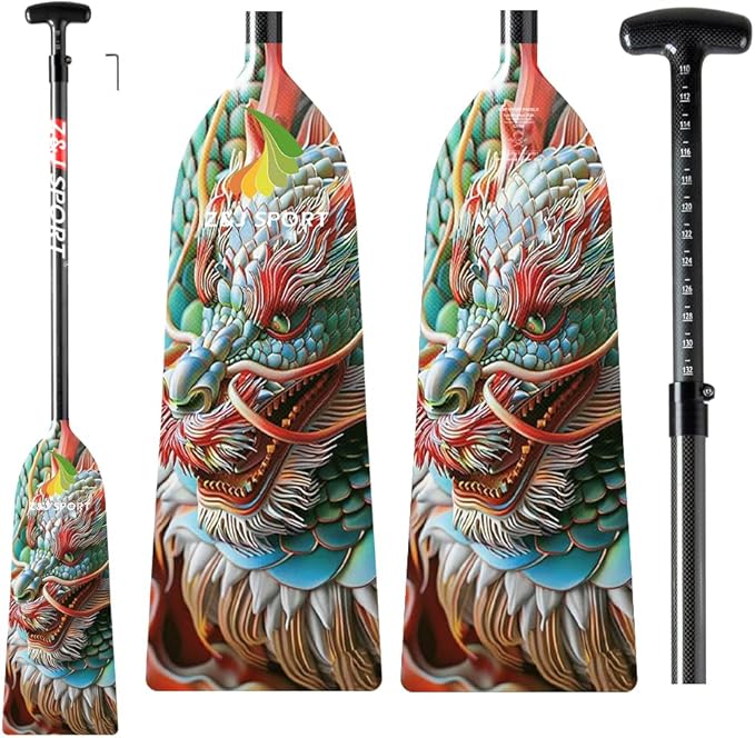 Z&J SPORT Adjustable Dragon Boat Paddle, IDBF Approved Carbon Fiber Paddle, Dragon Graphic Paddle with Adjuster for Dragon Boat Race with Adjustable T Handle