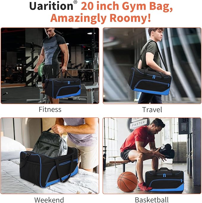Mens Gym Bag 21 inch Large Overnight Weekender Duffle Bag for Travel Sport-Blue/Black