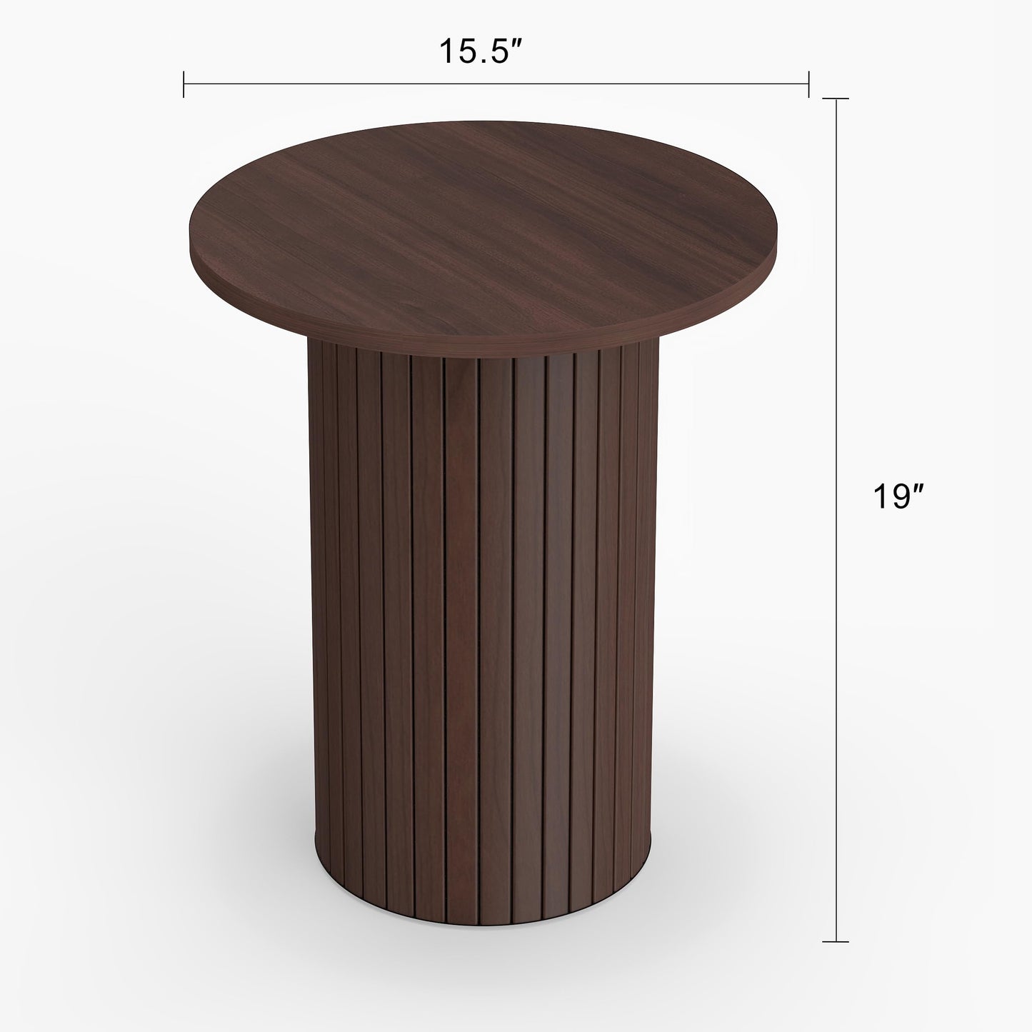 Small Round Side Table, Fluted Drum Pedestal End Table, Wood Plant Stand for Small Spaces, Modern Home, Bedroom, and Living Room Desk Furniture, Brown