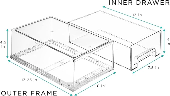 Sorbus Medium Clear Stackable Storage Drawers – 6-Pack Plastic Organizer Bins with Handles – Stackable Pull-Out Storage Drawers for Closet, Pantry, Office, Bathroom, Craft, and Toy Organization