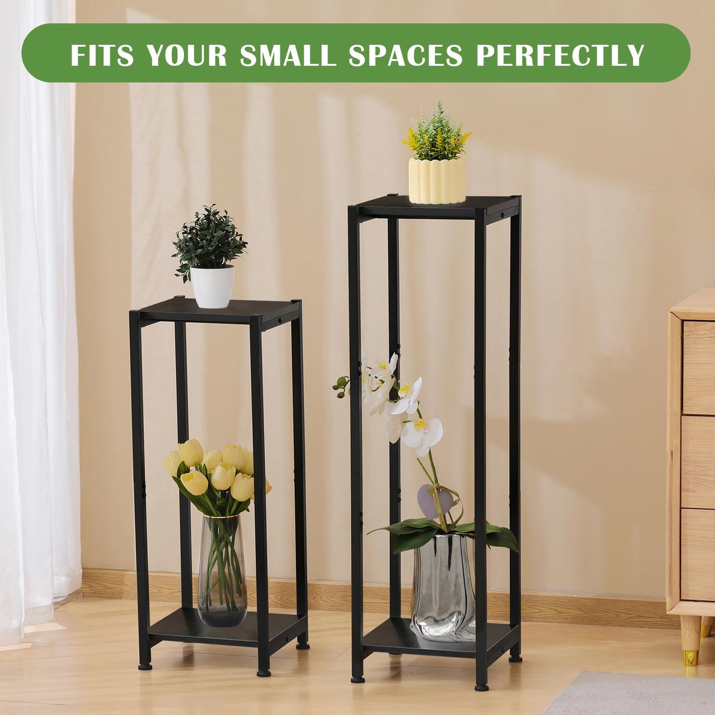 Dipion Extra Tall Plant Stand Indoor,40 Inch Plant Stands,2 Tier Metal Plant Stand with Heavy Duty Wood,Black