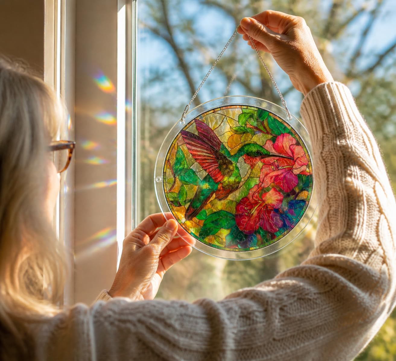 Acrylic Puzzles Suncatcher, 9.8 Inch Hummingbird Window Suncatcher Acrylic Puzzle, DIY Acrylic Suncatcher Jigsaw Puzzle Home Decor Art Gift