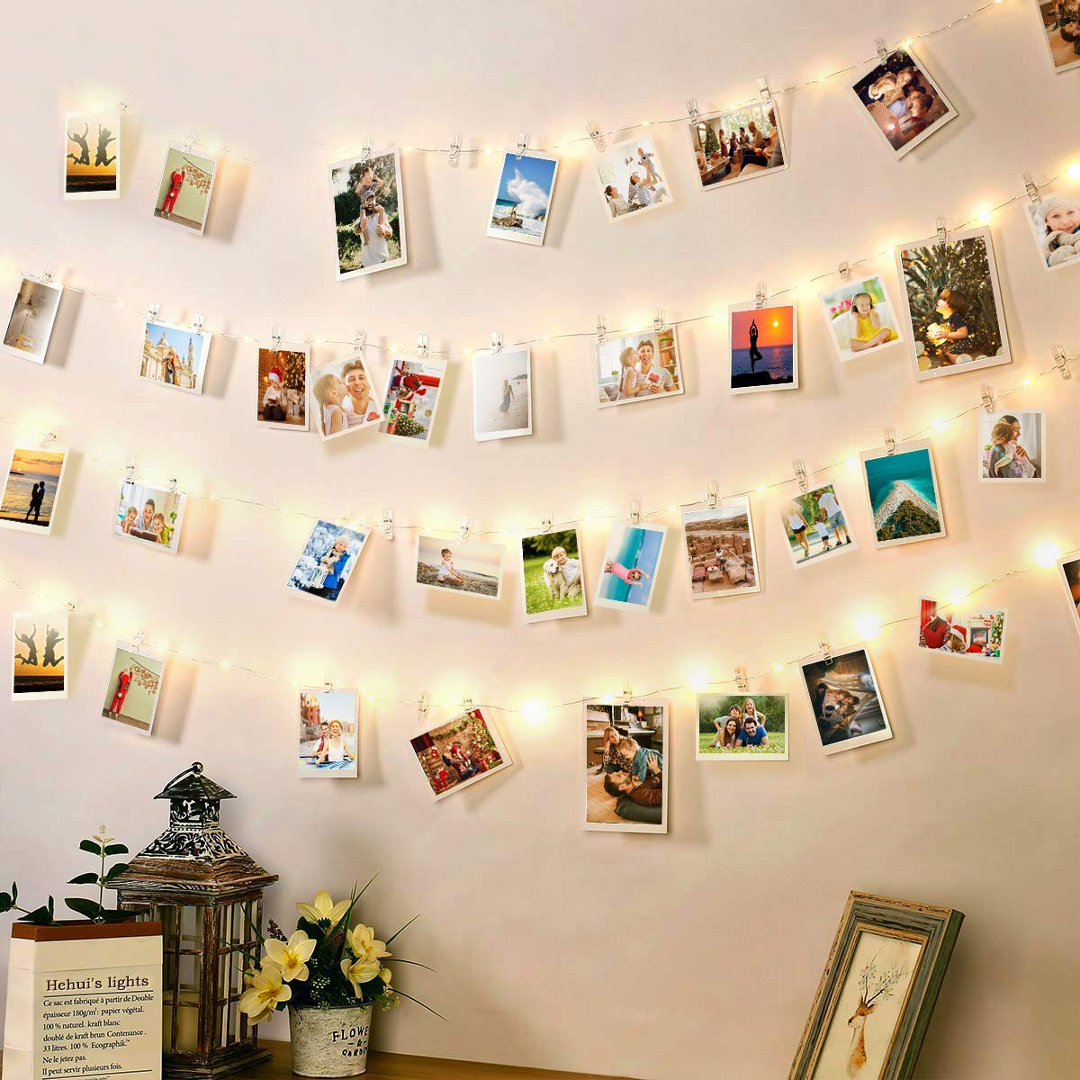 Cynzia Photo Clip Lights USB Powered - 100 LED Fairy String With 50 Clear Clips, Silver Wire for Pictures Hanging, Photo Wall, Wedding Party, Christmas Decor