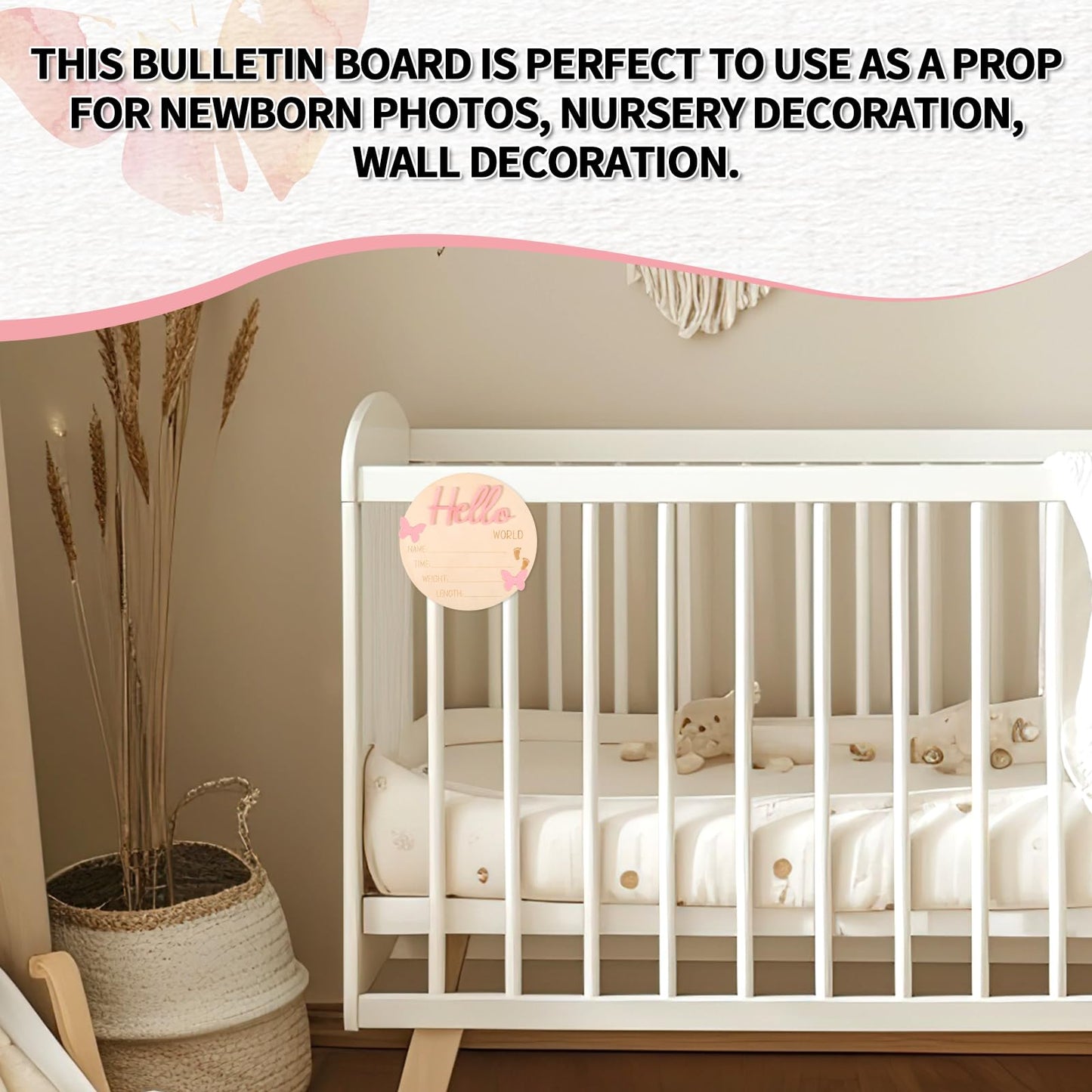Baby Announcement Board, Wooden Hello World Welcome Newborn Plaque Baby Birth Name Sign Board for New Born Boys Girls Photo Props Hospital Nursery Home