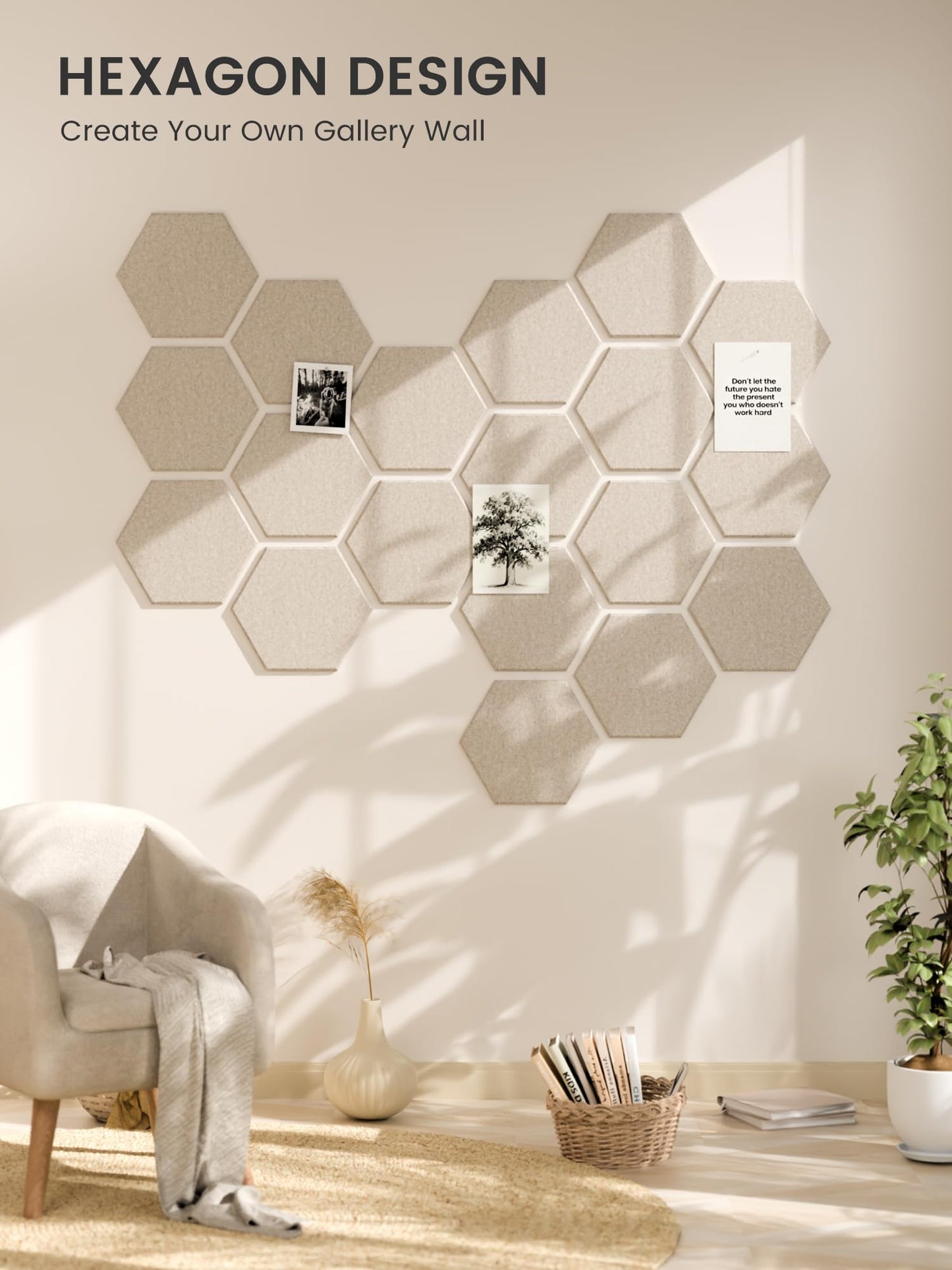 Fluxynara Hexagon Cork Board Alternative for Walls Decor-8-Pack Felt Bulletin Board Tiles,with 30 Pushpins,50 Adhesive Tabs for Office,Classrooms & Home Pin Board Felt Board-Oatmeal
