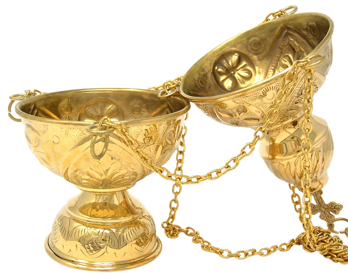 Needzo Brass Hanging Incense Burner with Chain, High Polished Censer, 8 4/5 Inches