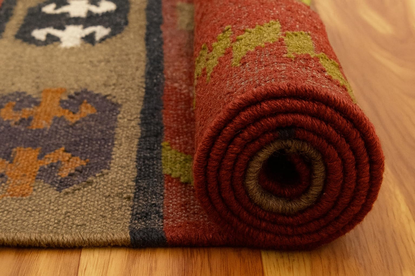 Reversible Kilim Area Rug 3x5 Southwestern Wool Jute Geometric Design Multicolor Hand Woven Rug Thick 0.19" Flatweave Carpet Indoor Outdoor Rugs for Bedroom Enterway Kitchen