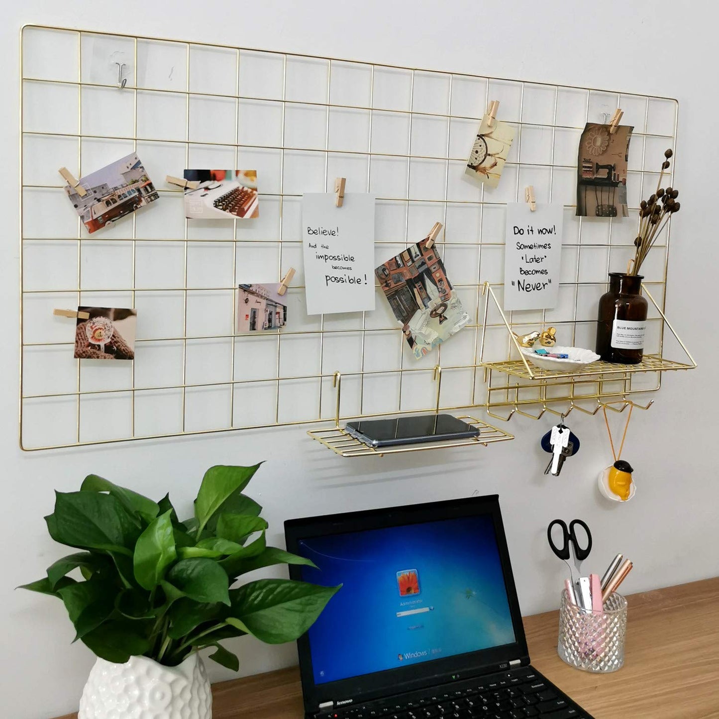 Yash Metal Wire Grid Panel, Display Organizer, Postcard, Wall Artwork Display for Home Office Living Room Dorm Room, Kitchen Storage Grid Wall, 37.4" X 17.7", Pack of 2 Pcs, Gold